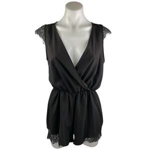 Urban Outfitters Kimchi Blue Black Cap Sleeve V-neck Wrap Jumpsuit Romper Size S
